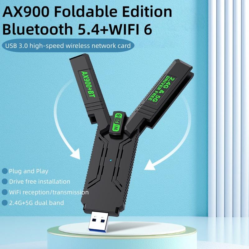 AX900 WiFi6 Bluetooth5.4 USB Wireless Adapter Dual Band 2.4/5G 4 Antenna Folding USB3.0 Drive Free Network Receiver for Win10/11 чорний
AX900 WiFi6 Bluetooth5.4 USB Wireless Adapter Dual Band 2.4/5G 4 Antenna Folding USB3.0 Drive Free Network Receiver for Win10/11 чорний