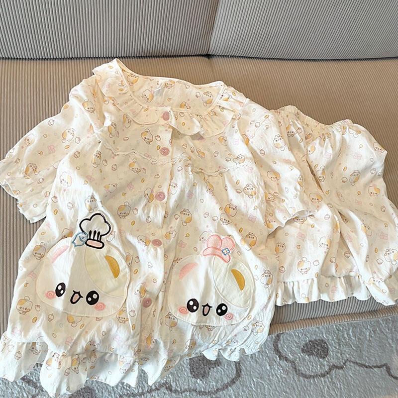 Full of floral cartoon blooming bear pajamas women s summer short-sleeved shorts two-piece set soft cute princess style loungewear S
Full of floral cartoon blooming bear pajamas women s summer short-sleeved shorts two-piece set soft cute princess style loungewear S
