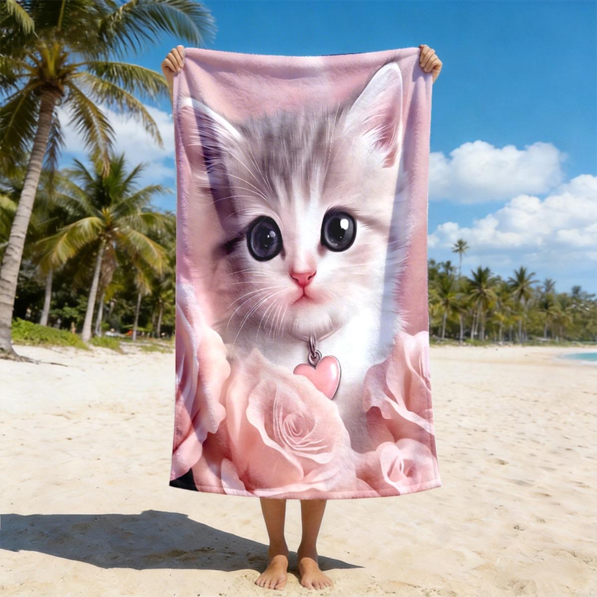 1PC Cute Kitten with Heart Tag & Pink Roses Beach Towel, Soft Lightweight Absorbent Quick-Dry, Portable for Beach Camping Swimmi W40*H60(CM)
1PC Cute Kitten with Heart Tag & Pink Roses Beach Towel, Soft Lightweight Absorbent Quick-Dry, Portable for Beach Camping Swimmi W40*H60(CM)
