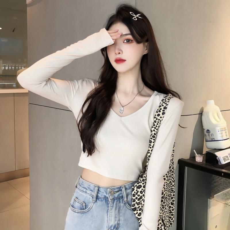 Весенне-летняя короткая облегающая рубашка с открытым пупком для женщин, сексуальная футболка с глубоким U-образным вырезом и длинными рукавами для женщин, однотонный топ для женщин One Size
Весенне-летняя короткая облегающая рубашка с открытым пупком для женщин, сексуальная футболка с глубоким U-образным вырезом и длинными рукавами для женщин, однотонный топ для женщин One Size