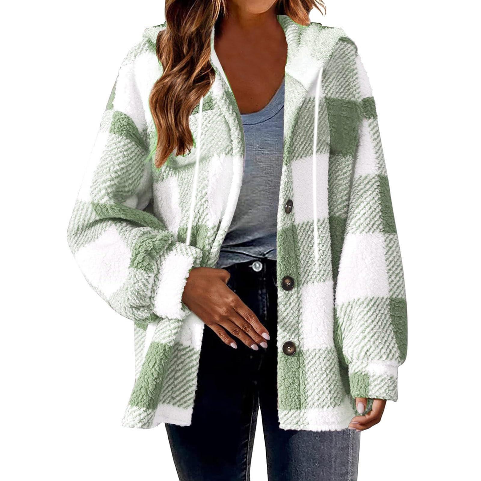 Женская клетчатая куртка с капюшоном на пуговицах, плюшевое пальто XXL
Женская клетчатая куртка с капюшоном на пуговицах, плюшевое пальто XXL