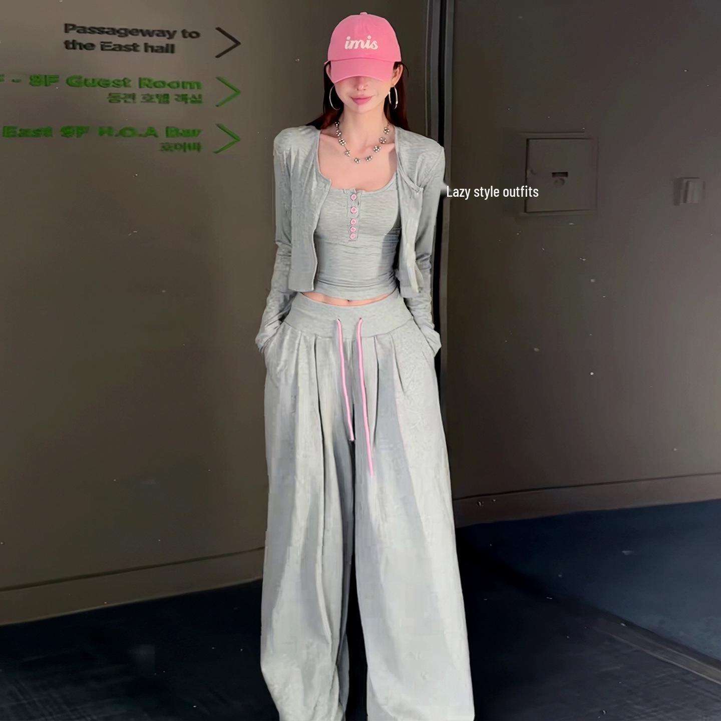 2026 Women s European Casual Sporty Set: Korean Slim Cardigan, Camisole & Wide-Leg Pants L
2026 Women s European Casual Sporty Set: Korean Slim Cardigan, Camisole & Wide-Leg Pants L