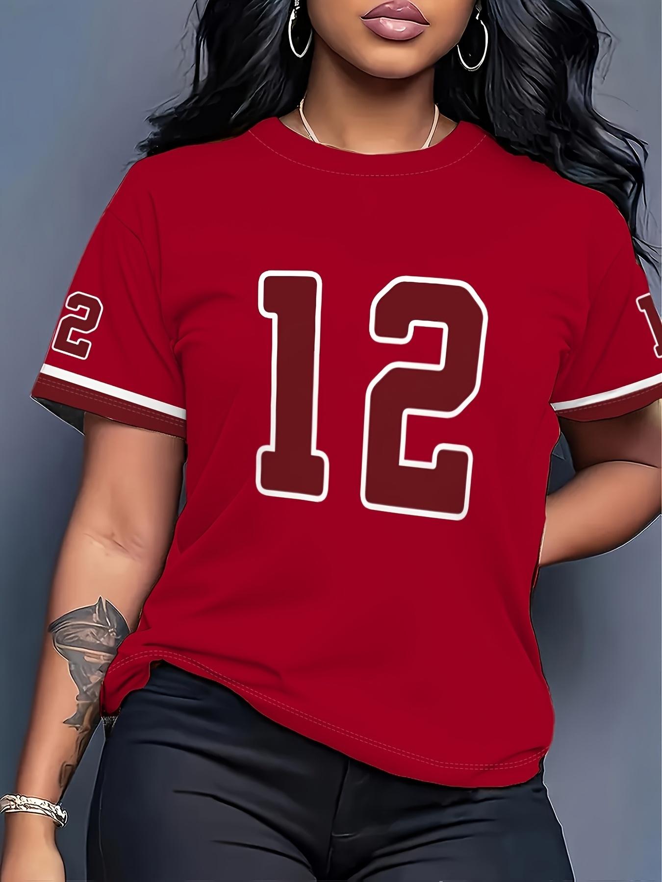 A Casual Short-Sleeve T-Shirt for Women Featuring a Burgundy Retro Design with Contrast Number 12 And Striped Sleeves. Perfect for Summer Outings And 3XL дубильная кора
A Casual Short-Sleeve T-Shirt for Women Featuring a Burgundy Retro Design with Contrast Number 12 And Striped Sleeves. Perfect for Summer Outings And 3XL дубильная кора