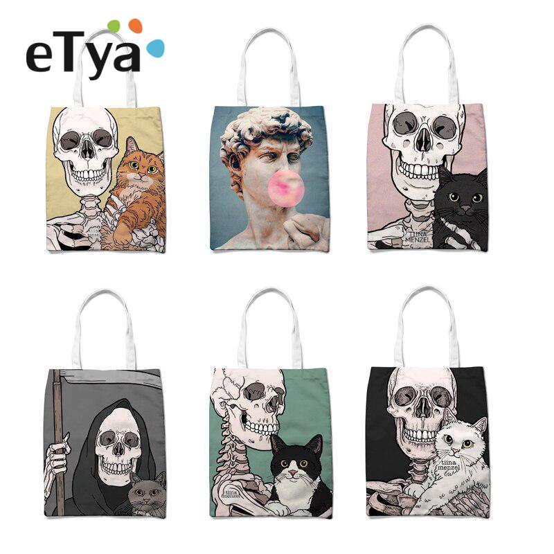 Картина маслом с принтом для девочек, студенческие сумки на плечо Harajuku, винтажная большая сумка для покупок, забавные женские многоразовые сумки для продуктов Ulzzang 
Картина маслом с принтом для девочек, студенческие сумки на плечо Harajuku, винтажная большая сумка для покупок, забавные женские многоразовые сумки для продуктов Ulzzang