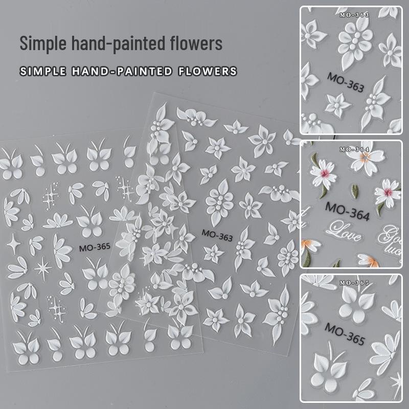 Embossed Semi-Transparent Flower Nail Stickers with Adhesive Backing - Cute Hand-Painted 3D White Petals Decals
Embossed Semi-Transparent Flower Nail Stickers with Adhesive Backing - Cute Hand-Painted 3D White Petals Decals