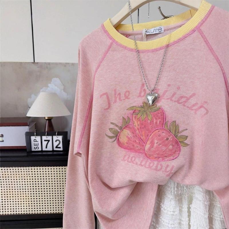 Strawberry Print Embroidered Pure Cotton Top Loose Age-reducing Long-sleeved T-shirt for Women Autumn Inner Layering Shirt M
Strawberry Print Embroidered Pure Cotton Top Loose Age-reducing Long-sleeved T-shirt for Women Autumn Inner Layering Shirt M