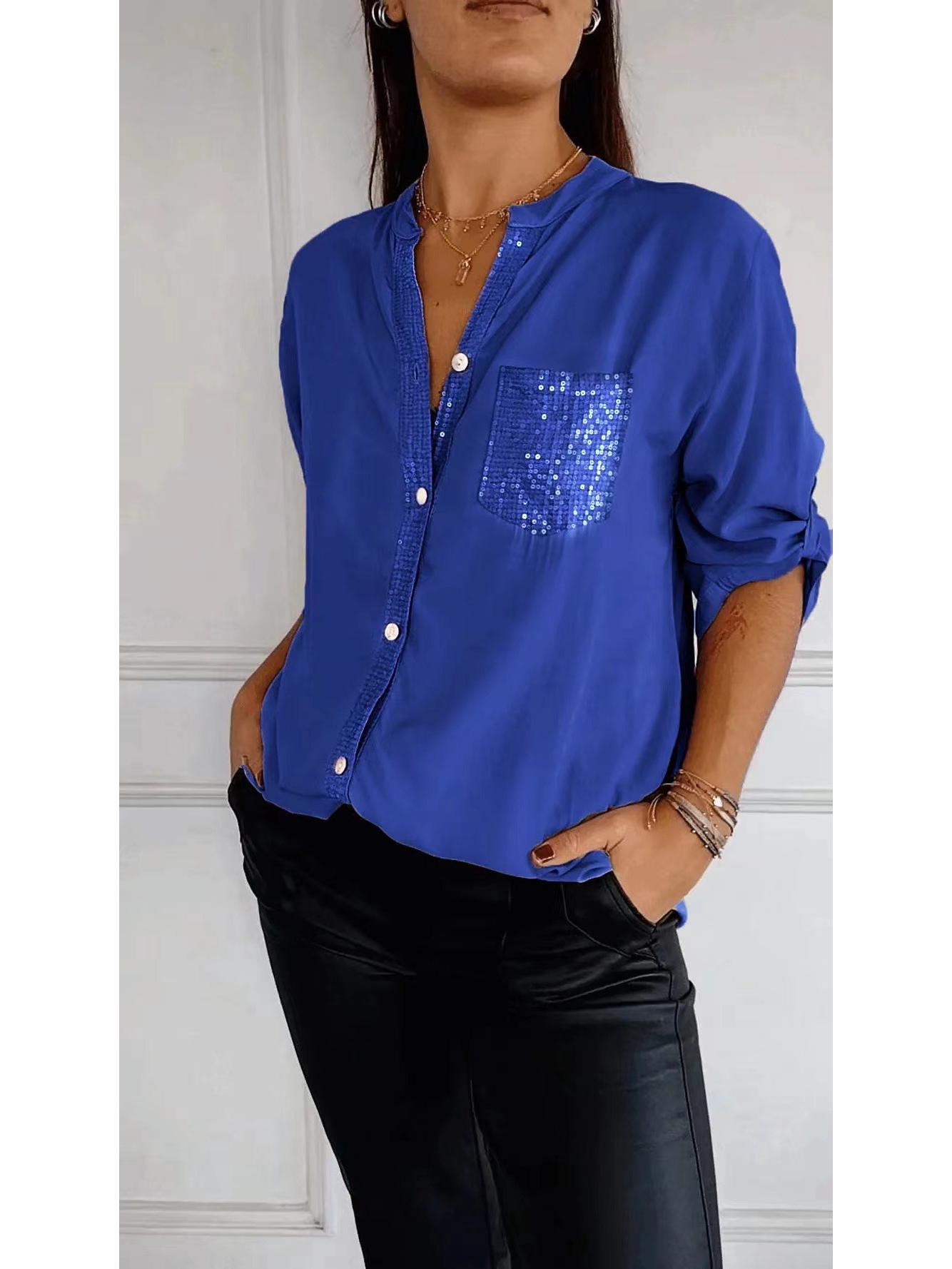 2024 Мода с пайетками через границу Женская приталенная рубашка 5XL темно-синий
2024 Мода с пайетками через границу Женская приталенная рубашка 5XL темно-синий