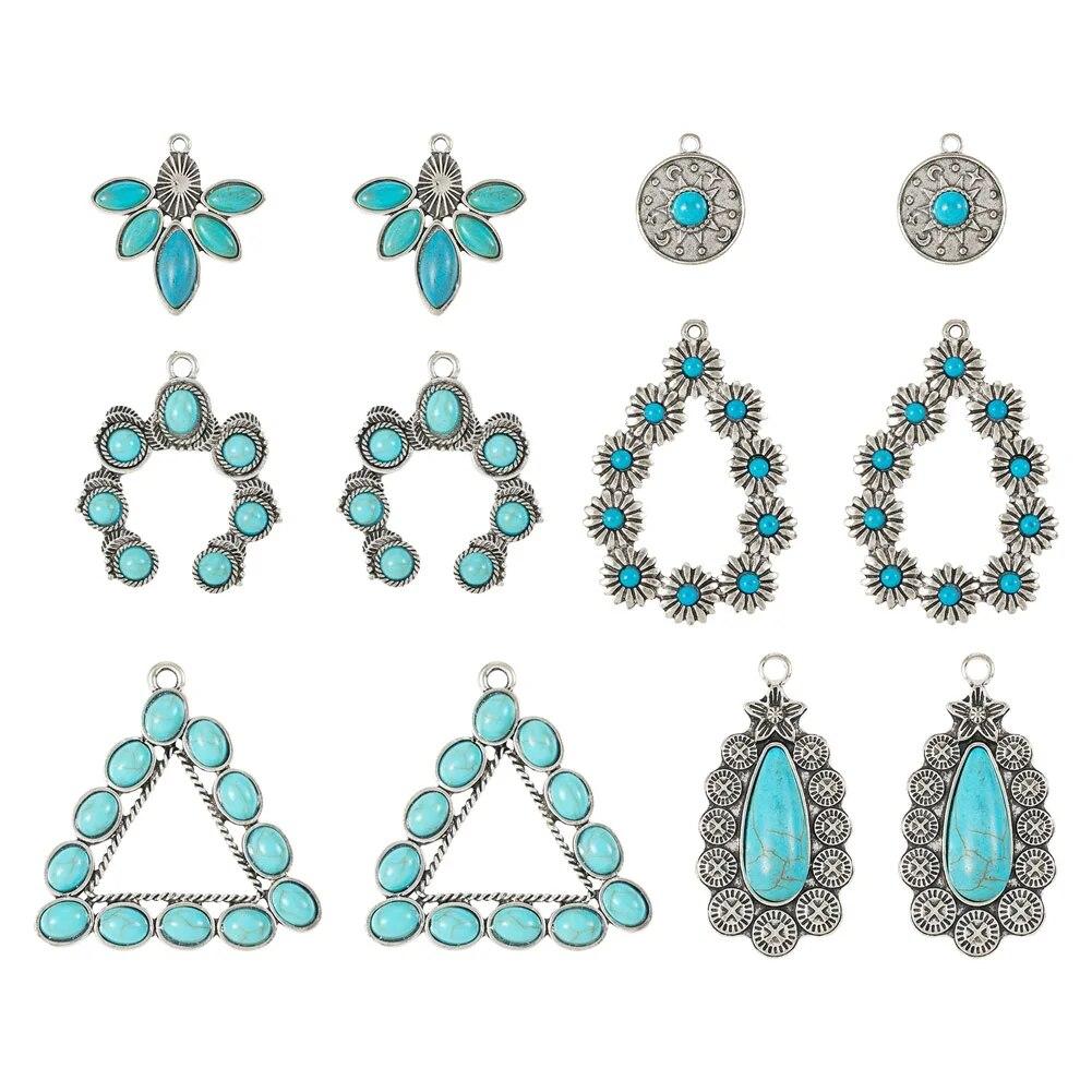 12-24Pcs Natural Stone Synthetic Turquoise Pendants Antique Silver Color Alloy Charm for Necklace Earrings Jewelry Making
12-24Pcs Natural Stone Synthetic Turquoise Pendants Antique Silver Color Alloy Charm for Necklace Earrings Jewelry Making
