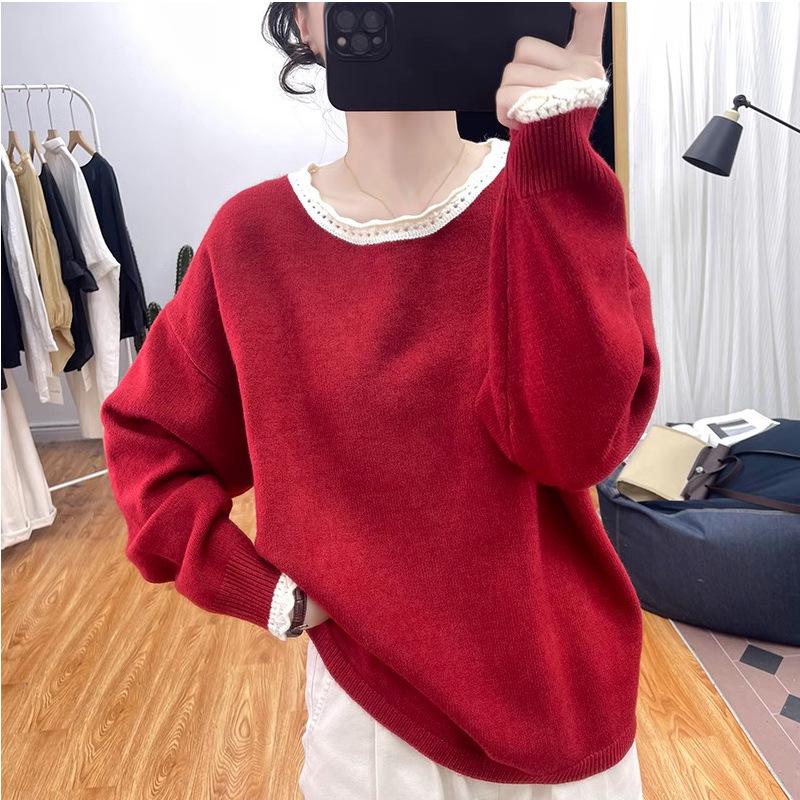 Женский свитер с кружевным воротником в стиле колор-блок, омолаживающий - Осень и Зима, Плотный, Свободный крой, Коллекция 2025 Small
Женский свитер с кружевным воротником в стиле колор-блок, омолаживающий - Осень и Зима, Плотный, Свободный крой, Коллекция 2025 Small