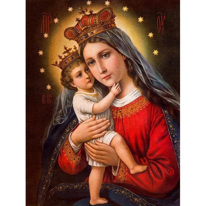 5d Алмазная Живопись Религиозная Икона Дева Мария Круглая Выкладка Домашний Декор Портрет Вышивка Мозаика Подарок Домашний Декор Round 20x30cm