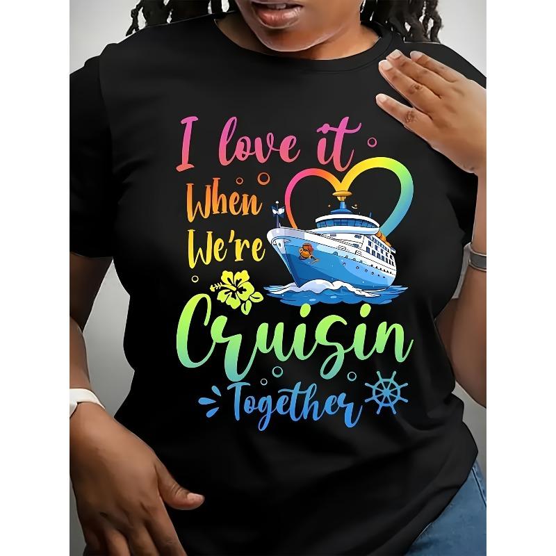 Womens Vibrant I It When We Sail Graphic T Shirt Cruise Ship Heart Print Round Neck Short Sleeve Summer Casual Comfortable Top 4XL чорний
Womens Vibrant I It When We Sail Graphic T Shirt Cruise Ship Heart Print Round Neck Short Sleeve Summer Casual Comfortable Top 4XL чорний