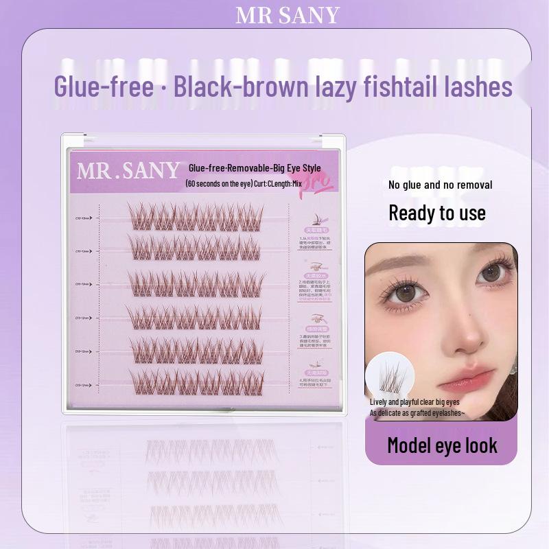 Natural Baby Curl Fishtail Eyelashes - No Glue/Removal, Black/Brown, Transparent Band, Single Cluster, 6 Rows
Natural Baby Curl Fishtail Eyelashes - No Glue/Removal, Black/Brown, Transparent Band, Single Cluster, 6 Rows