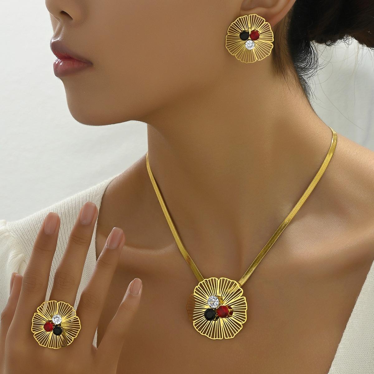 Light Luxury Earrings Necklace Jewelry Set Personalized Zircon Flower Design Ring Long Necklace
Light Luxury Earrings Necklace Jewelry Set Personalized Zircon Flower Design Ring Long Necklace