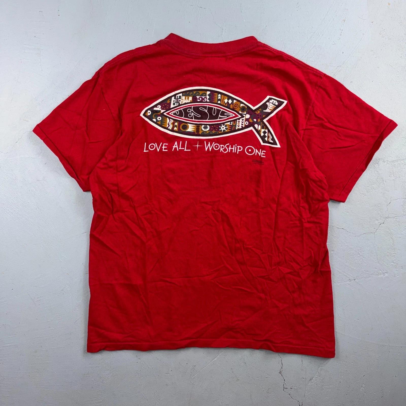 Vintage Jesus Shirt Mens L Red Love All Worship One Religious Christian 90s USA L
Vintage Jesus Shirt Mens L Red Love All Worship One Religious Christian 90s USA L