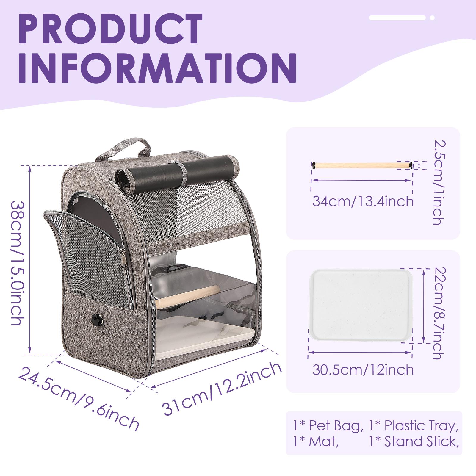 Bird Backpack Carrier Oxford cloth Breathable Bird Travel Bag with Standing Perch and Tray Portable Parrots Cage Pet Supplies
Bird Backpack Carrier Oxford cloth Breathable Bird Travel Bag with Standing Perch and Tray Portable Parrots Cage Pet Supplies