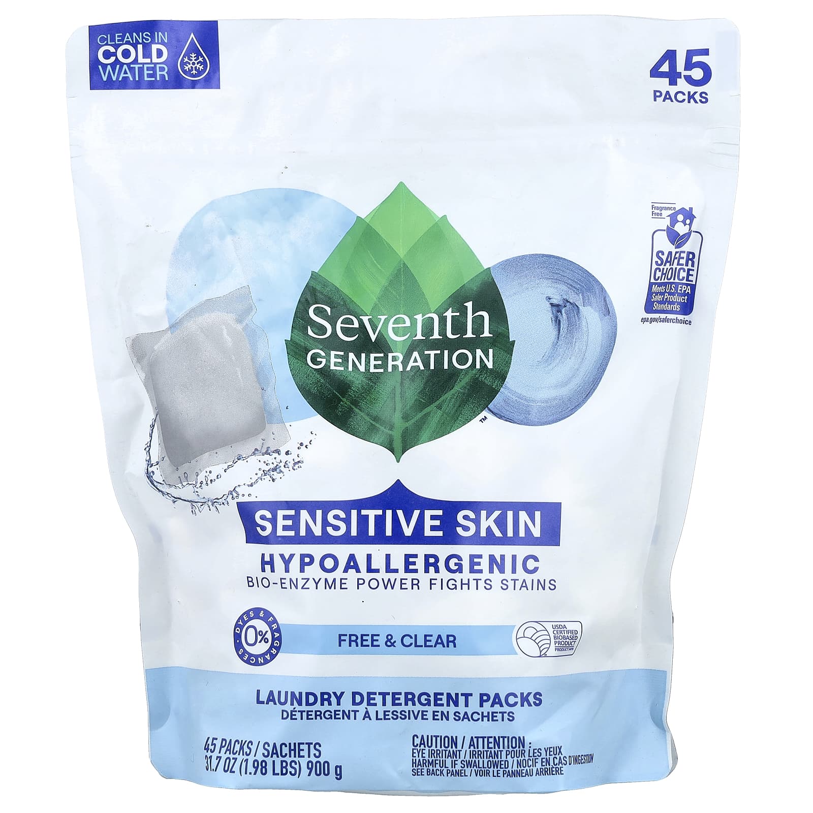 Laundry Detergent Pack, Unscented & Clear, Fragrance Free, 45 Packs, 900G (1.98Lb)
Laundry Detergent Pack, Unscented & Clear, Fragrance Free, 45 Packs, 900G (1.98Lb)