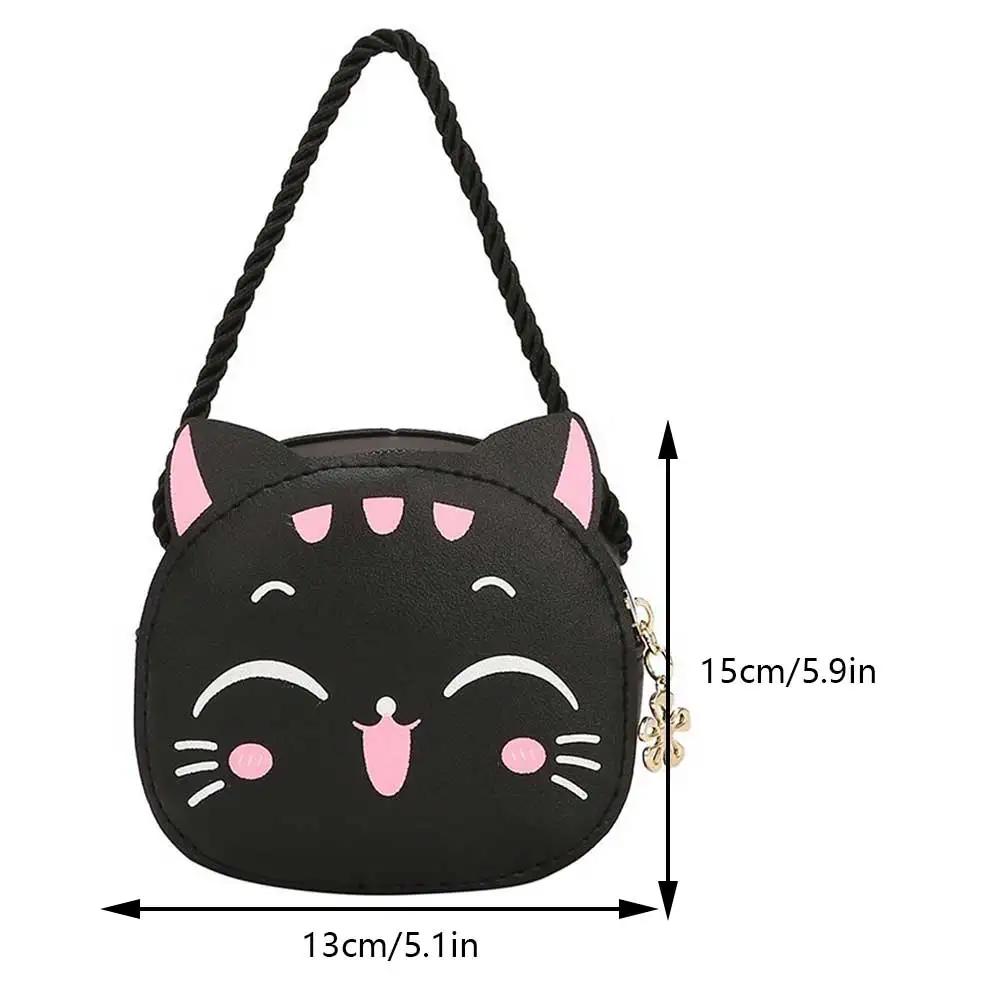 Сумка-портмоне Kawaii для девочек, мини-сумка на плечо из искусственной кожи с мультяшным котом, повседневная модная сумка для монет, компактная детская милая сумка на слинге, маленькая Bolsa чёрный