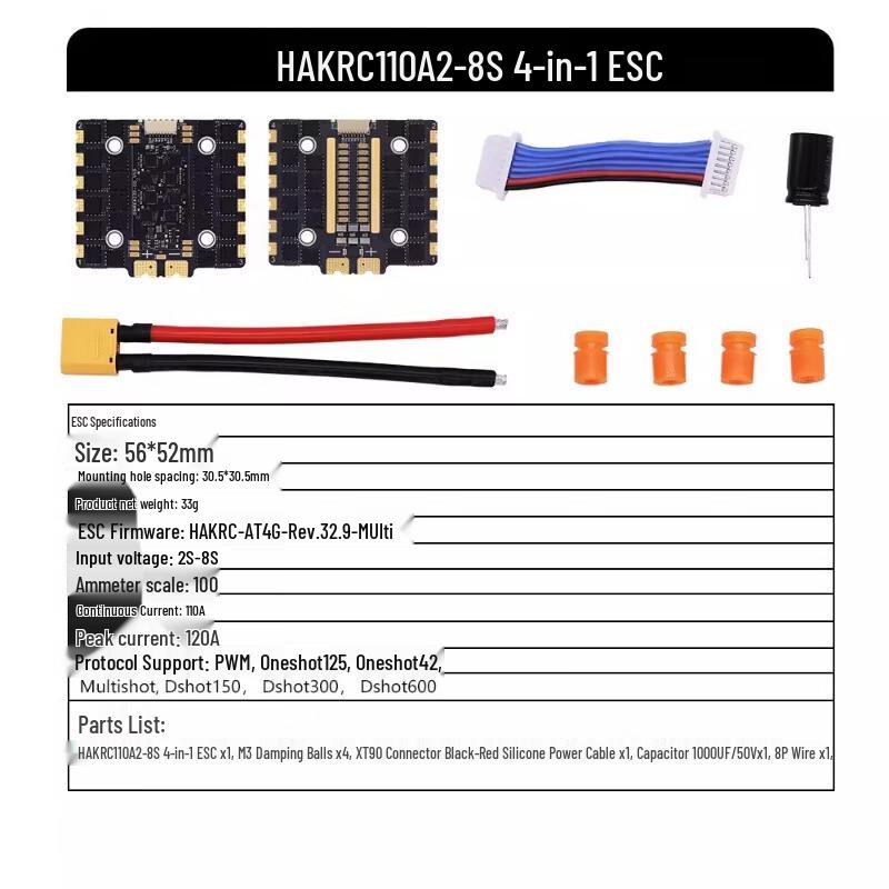 HAKRC BLS32 4-in-1 110A FPV Drone ESC One Size
HAKRC BLS32 4-in-1 110A FPV Drone ESC One Size