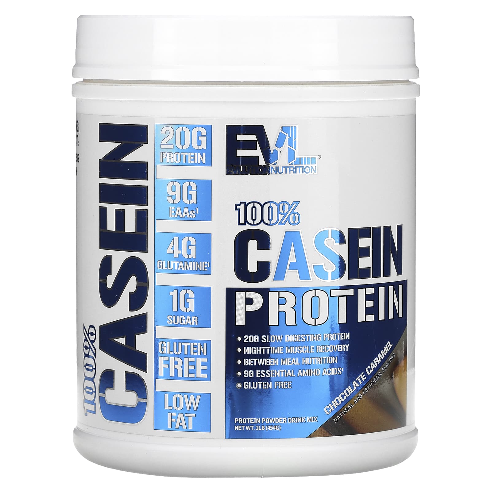 EVLution Nutrition, 100% Casein Protein, Chocolate Caramel, 1 lb (454 g) 
EVLution Nutrition, 100% Casein Protein, Chocolate Caramel, 1 lb (454 g)