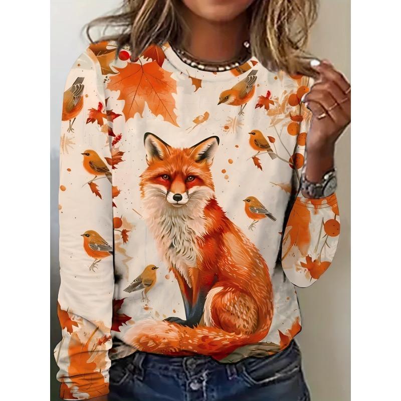Яркая оранжево-красная женская повседневная футболка с длинным рукавом | Свободный крой, круглый вырез, осенний графический принт с дизайном лисы и птиц, S
Яркая оранжево-красная женская повседневная футболка с длинным рукавом | Свободный крой, круглый вырез, осенний графический принт с дизайном лисы и птиц, S