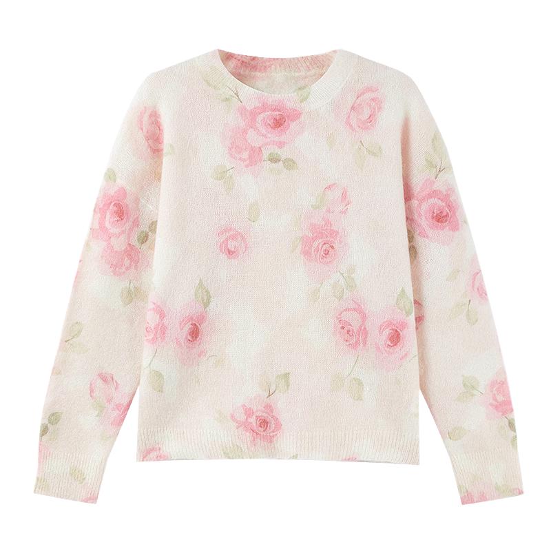 Elegant Rose Print Knit Top S
Elegant Rose Print Knit Top S