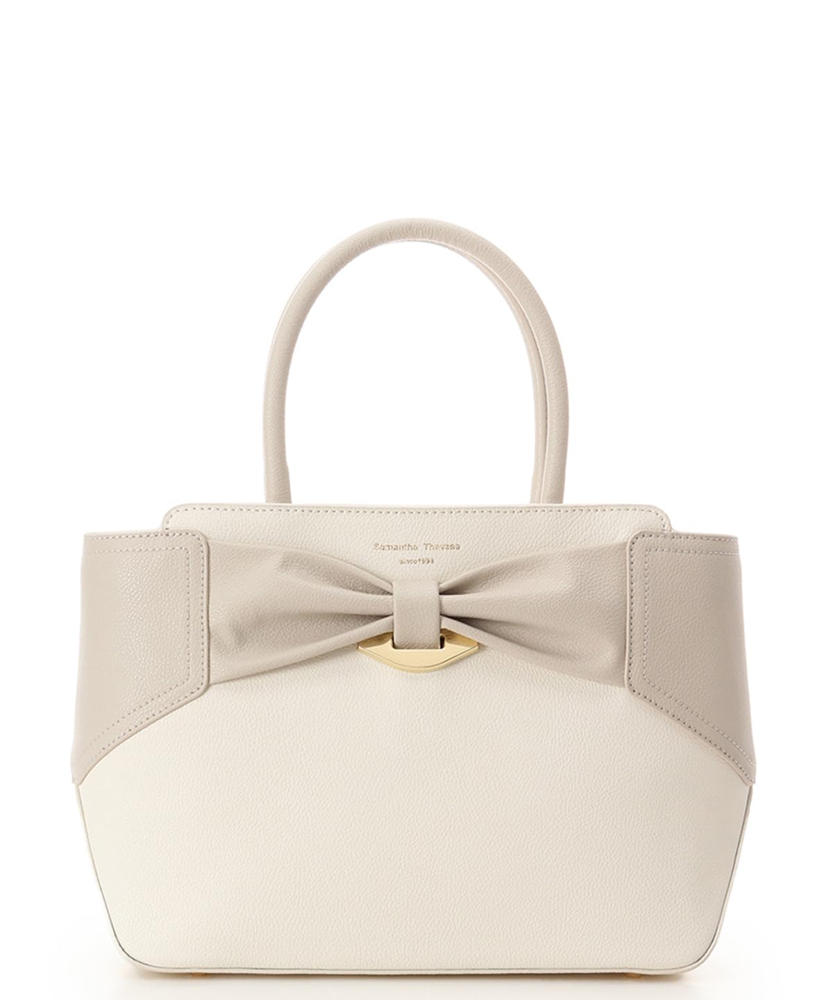Two-tone ribbon motif split leather handbag
Two-tone ribbon motif split leather handbag