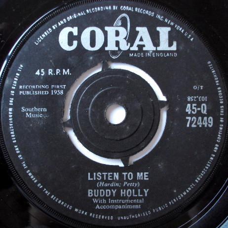7inch Record BUDDY HOLLY Listen To Me 45Q72449 Coral 1962 UK Rock Used
7inch Record BUDDY HOLLY Listen To Me 45Q72449 Coral 1962 UK Rock Used