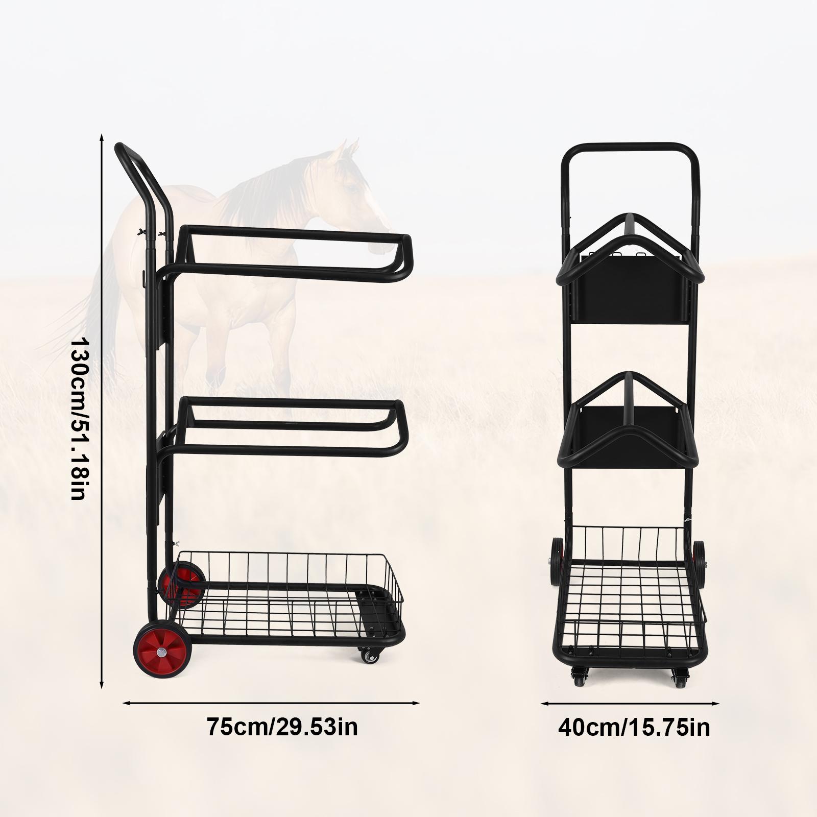 3 Tier Saddle Rack Cart with Basket Wheel Horse Storage Cart Equestrian Equipment Organizer for Moving Transport Supplies
3 Tier Saddle Rack Cart with Basket Wheel Horse Storage Cart Equestrian Equipment Organizer for Moving Transport Supplies