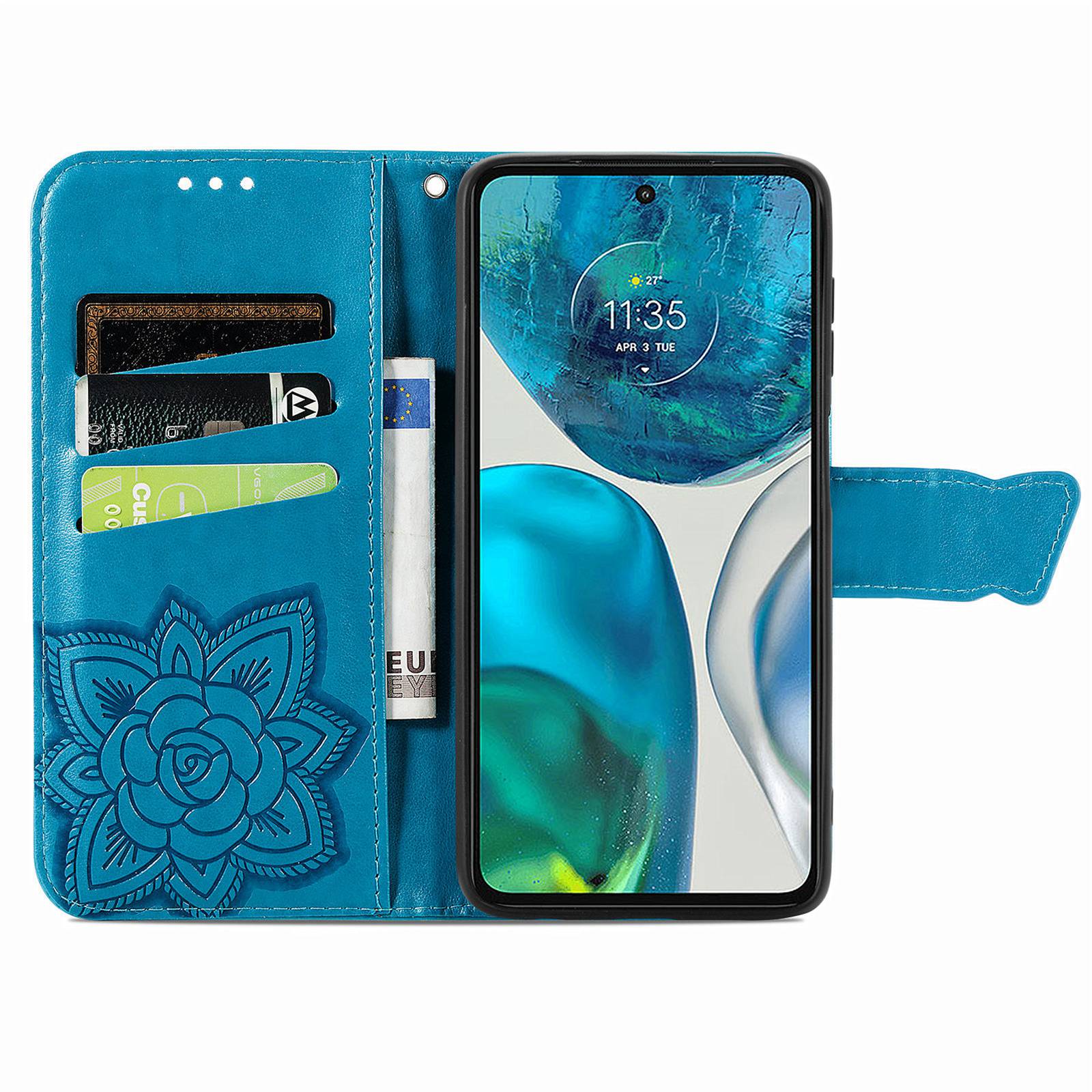 For Motorola Moto G52 4G/G82 5G Shockproof Case Butterfly Imprinted Wallet Phone Cover PU Leather Magnetic Clasp Stand Case with Strap Blue
For Motorola Moto G52 4G/G82 5G Shockproof Case Butterfly Imprinted Wallet Phone Cover PU Leather Magnetic Clasp Stand Case with Strap Blue