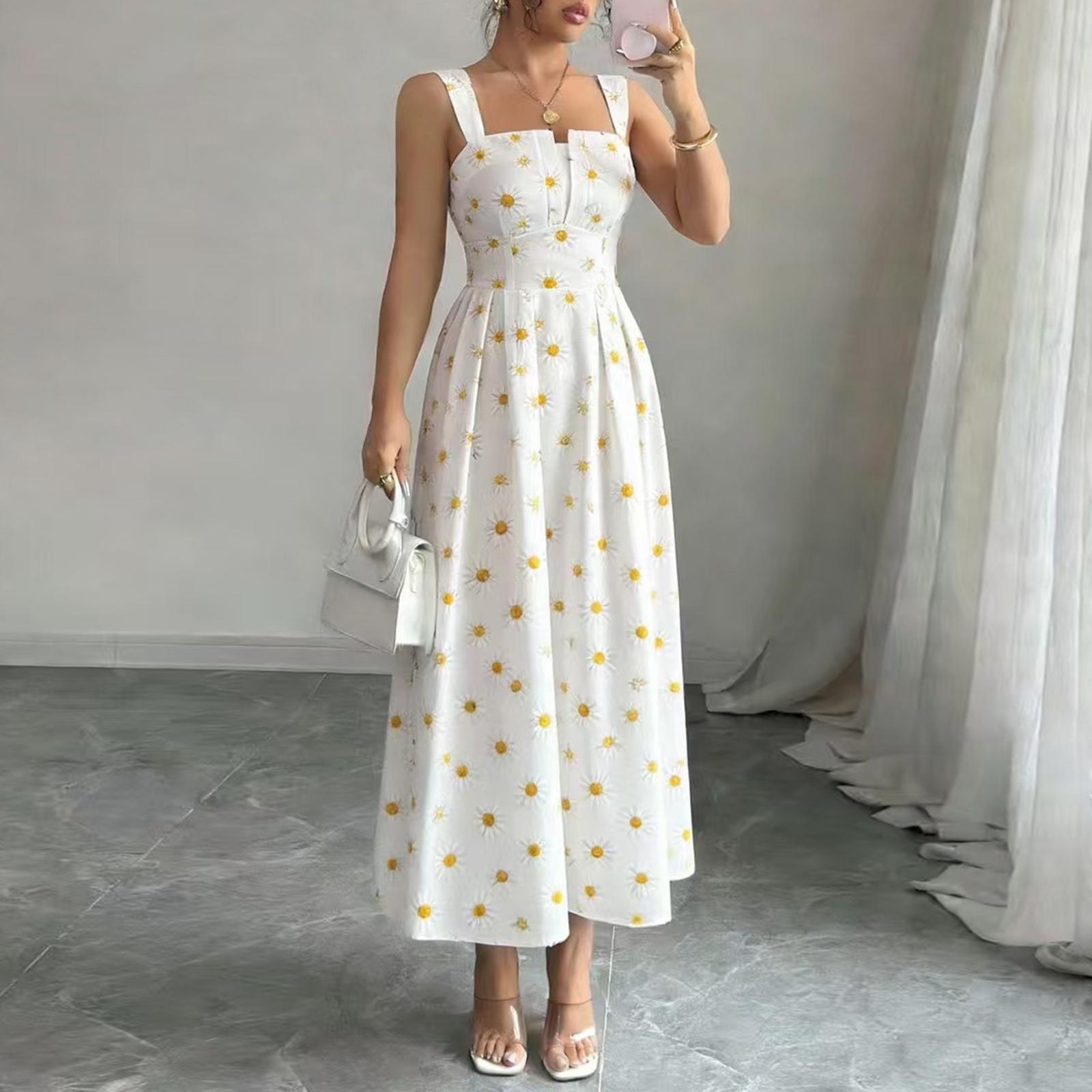 Women Sleeveless Backless Floral Print Maxi Dress with Adjustable Straps and Fitted Waist Summer Casual Sundress S жовтий
Women Sleeveless Backless Floral Print Maxi Dress with Adjustable Straps and Fitted Waist Summer Casual Sundress S жовтий