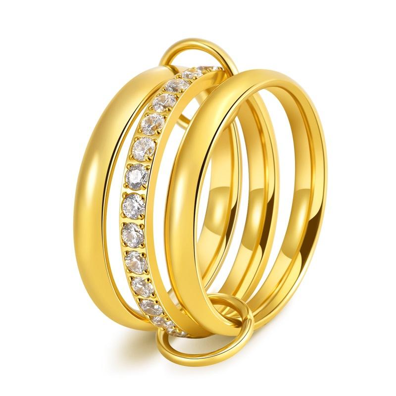 2025 Кольцо с тремя слоями бриллиантов с покрытием из 18-каратного золота, в маленьком изысканном стиле и легкой роскоши, украшения ручной работы для женщин 10
