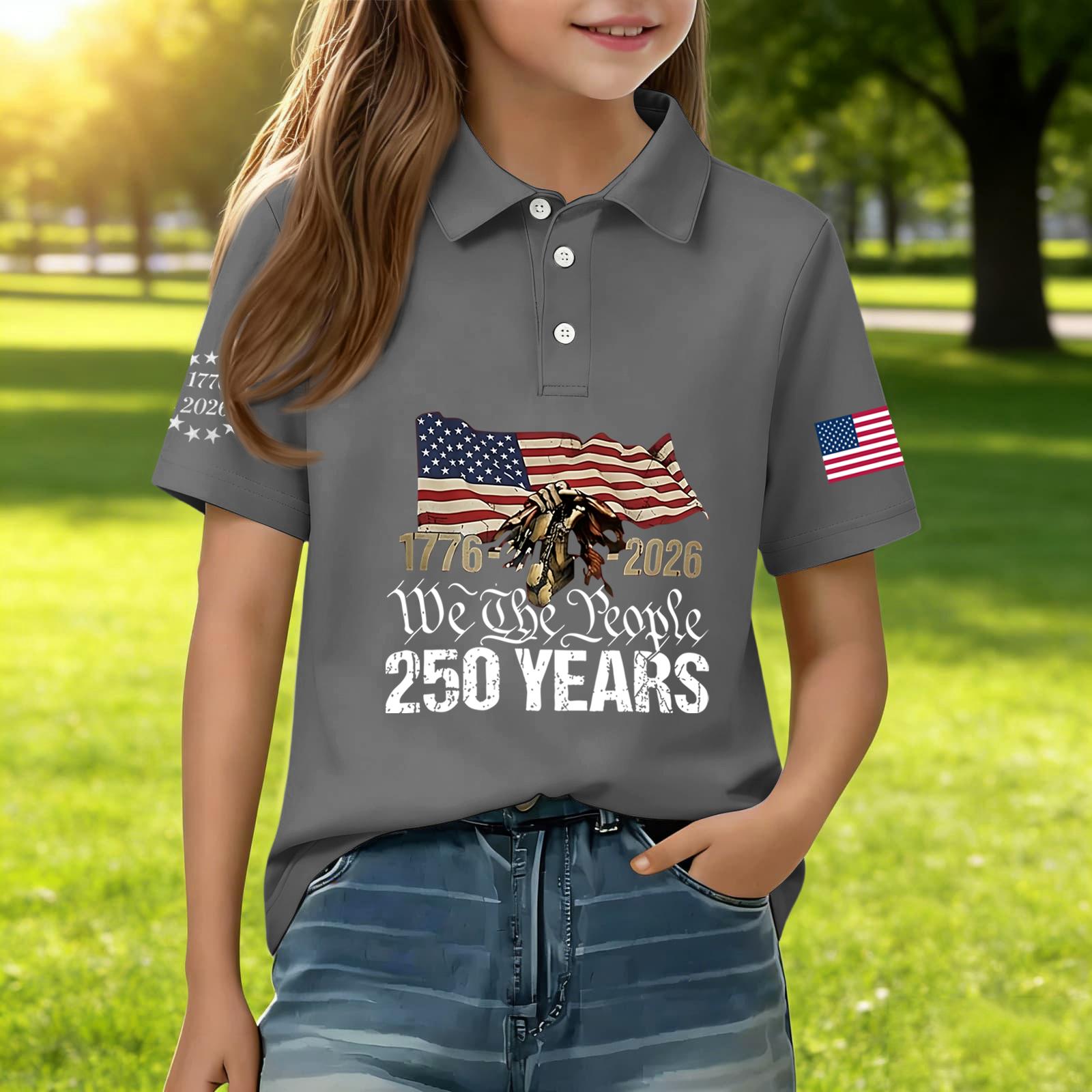 Kids Casual Short Sleeve Polo Shirt Independence Day Print 250 Years Anniversary Graphic Tee for Boys and Girls Soft Comfortable Fabric 130
Kids Casual Short Sleeve Polo Shirt Independence Day Print 250 Years Anniversary Graphic Tee for Boys and Girls Soft Comfortable Fabric 130