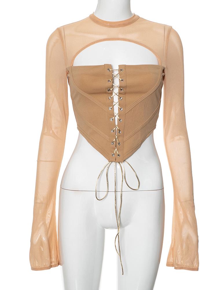 Женский осенний однотонный повседневный топ с открытой спиной, круглым вырезом и завязками, сетчатыми длинными рукавами Large хаки
Женский осенний однотонный повседневный топ с открытой спиной, круглым вырезом и завязками, сетчатыми длинными рукавами Large хаки