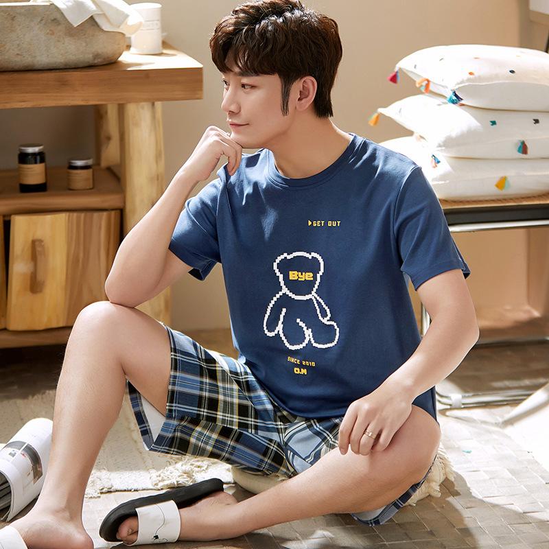 Пижамы мужские летние хлопковые шорты с короткими рукавами домашняя одежда подростковая домашняя одежда мужская летняя мультяшная новая пижама комплект домашней одежды L