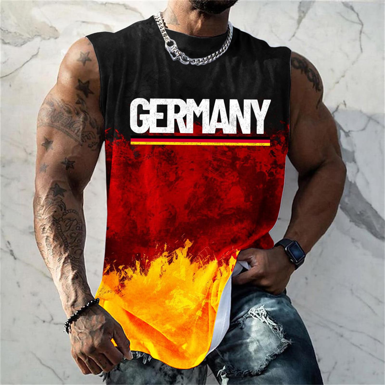 Men s Casual Loose Fit Sleeveless Tank Top Germany Print Sports Vest Lightweight Breathable Fabric Summer Wear XXL
Men s Casual Loose Fit Sleeveless Tank Top Germany Print Sports Vest Lightweight Breathable Fabric Summer Wear XXL