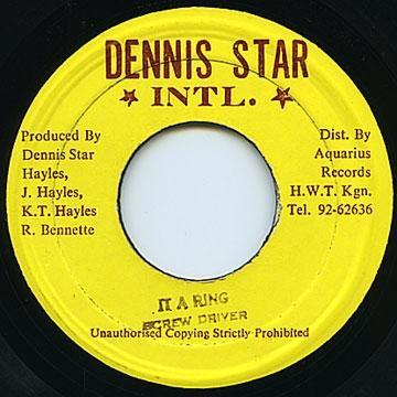 7inch Record SCREWDRIVER It A Ring NONE Dennis Star Int 1987 Jamaica Reggae Ska Dub Used
7inch Record SCREWDRIVER It A Ring NONE Dennis Star Int 1987 Jamaica Reggae Ska Dub Used