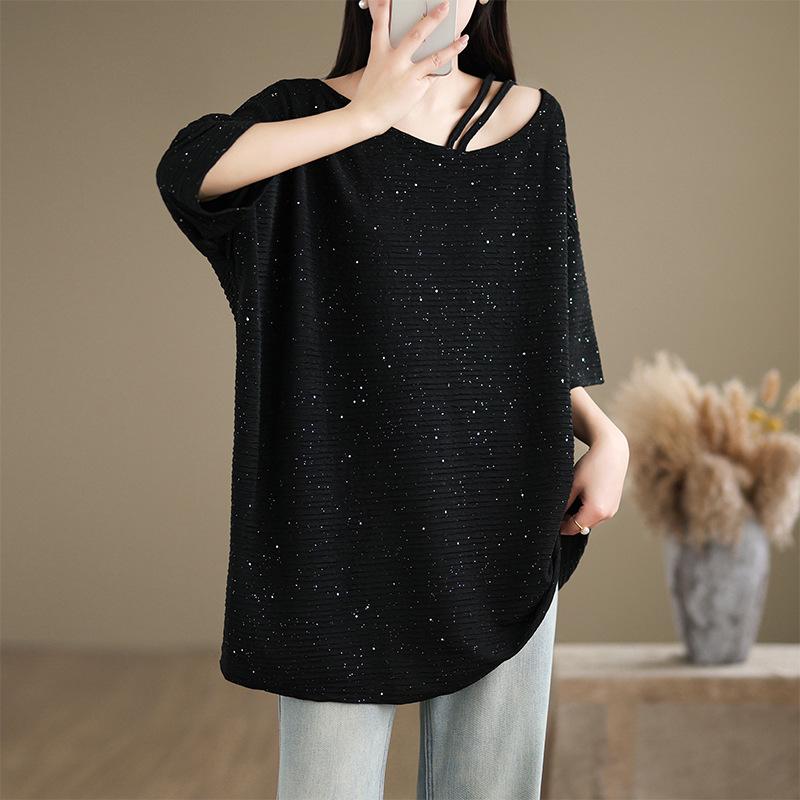 Summer Arrival: Round Neck Hollow Sequin Plus Size Loose T-Shirt One Size чорний
Summer Arrival: Round Neck Hollow Sequin Plus Size Loose T-Shirt One Size чорний