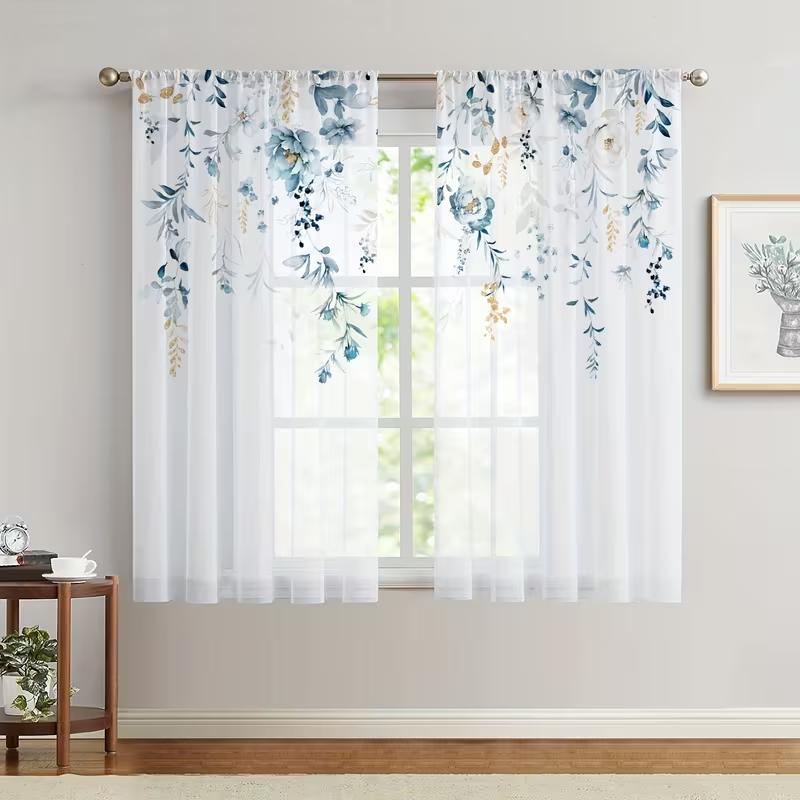 2PC Indigo & Gold Watercolor Floral Vine Sheer Curtains - Elegant Botanical Window Drapes for Kitchen & Living Room 39Wx51L(100x130CM)&Rod Pocket
2PC Indigo & Gold Watercolor Floral Vine Sheer Curtains - Elegant Botanical Window Drapes for Kitchen & Living Room 39Wx51L(100x130CM)&Rod Pocket