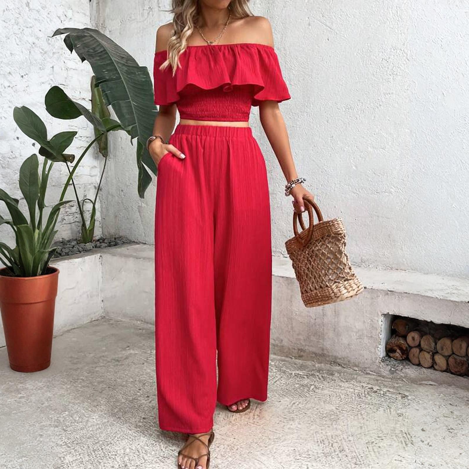 Women s Fashionable Color One Shoulder Strapless Top With Elastic Waist Casual Wide Leg Pants, Two,piece Set XL червоний
Women s Fashionable Color One Shoulder Strapless Top With Elastic Waist Casual Wide Leg Pants, Two,piece Set XL червоний