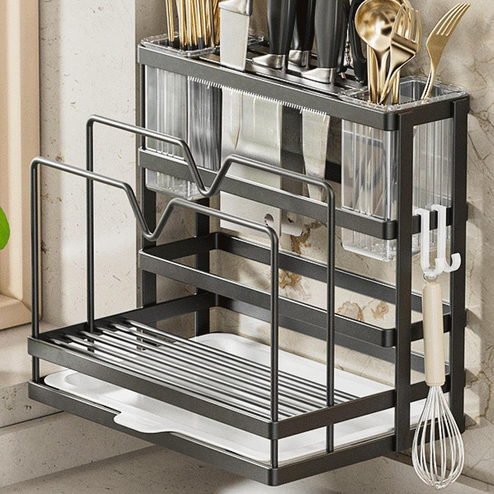 Подставка для столовых приборов для кухни с подносом и функцией слива Крышки для кастрюль
Подставка для столовых приборов для кухни с подносом и функцией слива Крышки для кастрюль