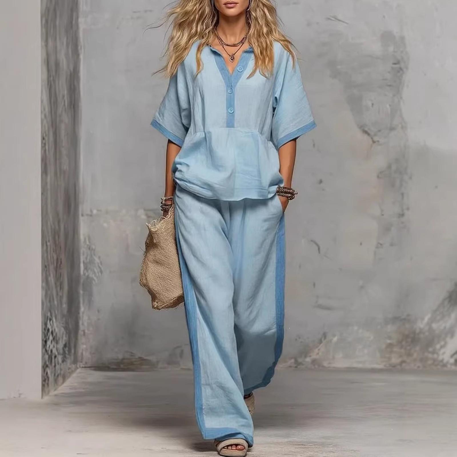 Women s Fashion Two Piece Set V Neck Three Quarter Sleeve Top Elastic Waist Loose Fit Wide Leg Pants Casual Outfit S
Women s Fashion Two Piece Set V Neck Three Quarter Sleeve Top Elastic Waist Loose Fit Wide Leg Pants Casual Outfit S