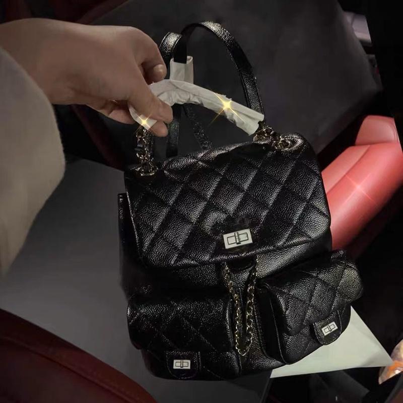 IELGY Рюкзак женский маленький ароматный стиль корейская версия универсальная цепочка большой емкости модный трендовый рюкзак чёрный