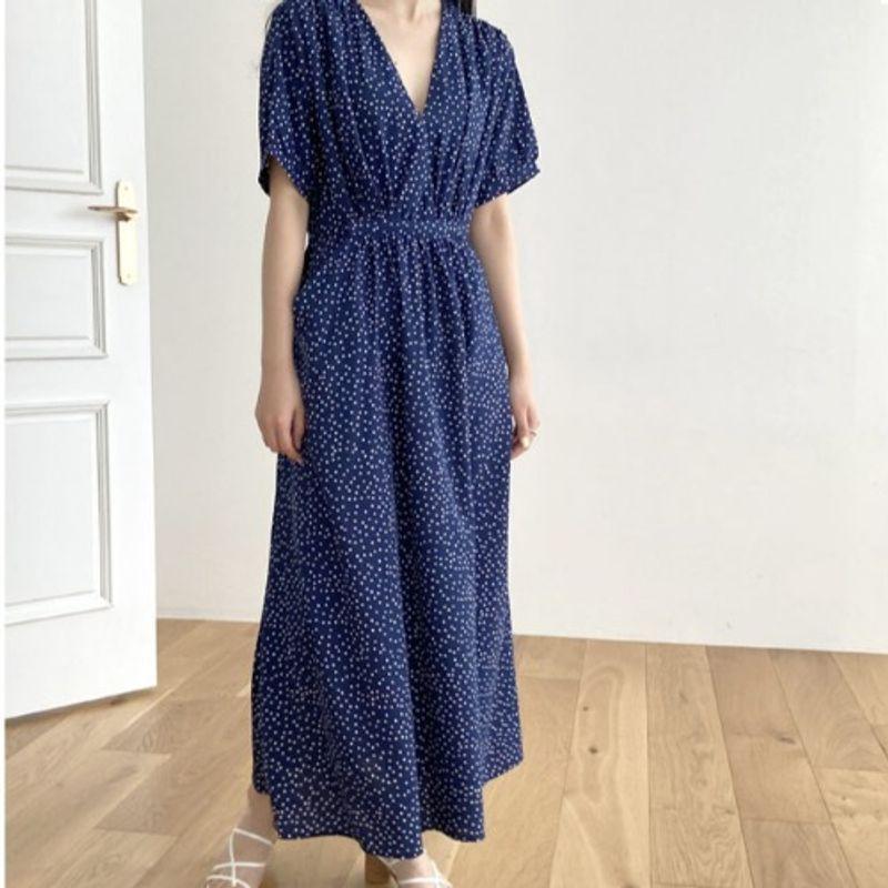 Polka Dot V-neck Slim-Waist Mid Length Long Length Short Sleeve Dress Blue XL
Polka Dot V-neck Slim-Waist Mid Length Long Length Short Sleeve Dress Blue XL