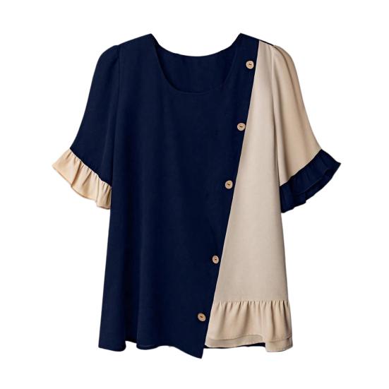 Women Tops Crew Neck Short Sleeve Pullover Tops with Irregular Ruffle Hem Block Design Buttons Decor Loose Fit Versatile Blouse XL синий
Women Tops Crew Neck Short Sleeve Pullover Tops with Irregular Ruffle Hem Block Design Buttons Decor Loose Fit Versatile Blouse XL синий