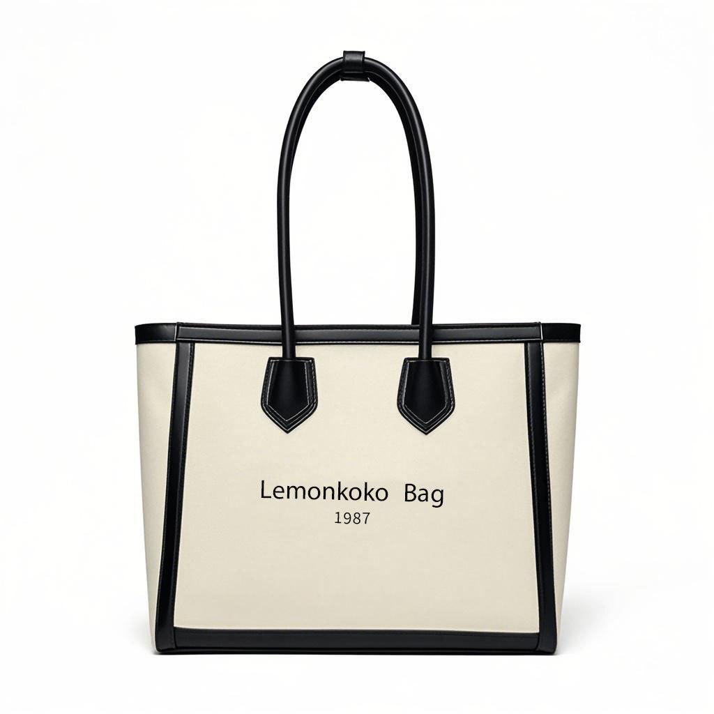 LEMON KOKO 2025 Новая большая сумка-тоут Отличное качество Холщовая PU Сращивание женская сумка модная большая вместительная сумка через плечо праздничный подарок для подруги чёрный