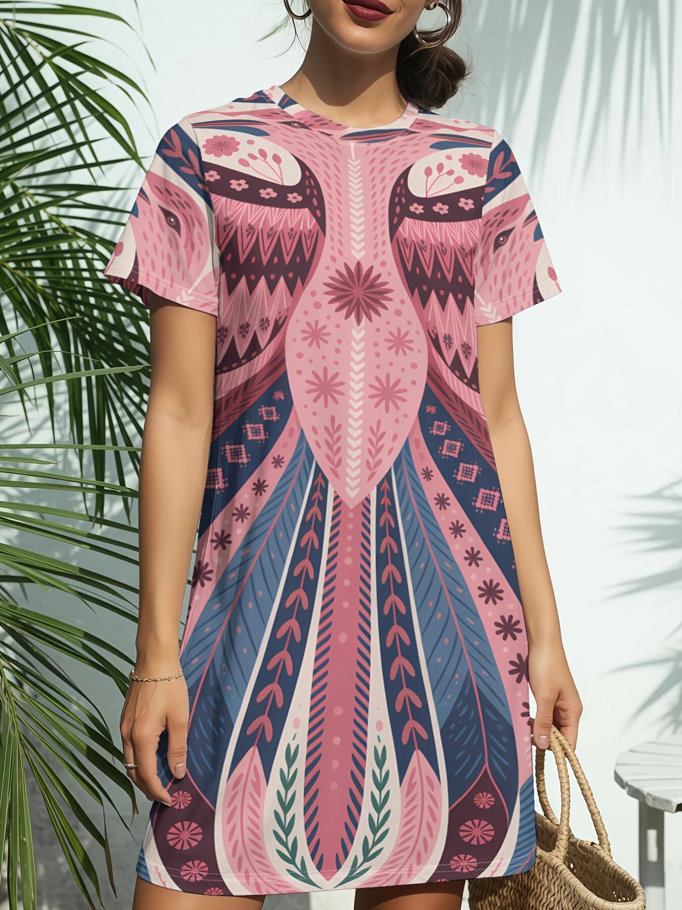 Boho Phoenix ArtNew Arrival Women s Round Neck Short-Sleeve T-shirt Dress.American Trendy Digital Print. Casual Versatile Style for Spring and Summer. XS дубильна кора
Boho Phoenix ArtNew Arrival Women s Round Neck Short-Sleeve T-shirt Dress.American Trendy Digital Print. Casual Versatile Style for Spring and Summer. XS дубильна кора