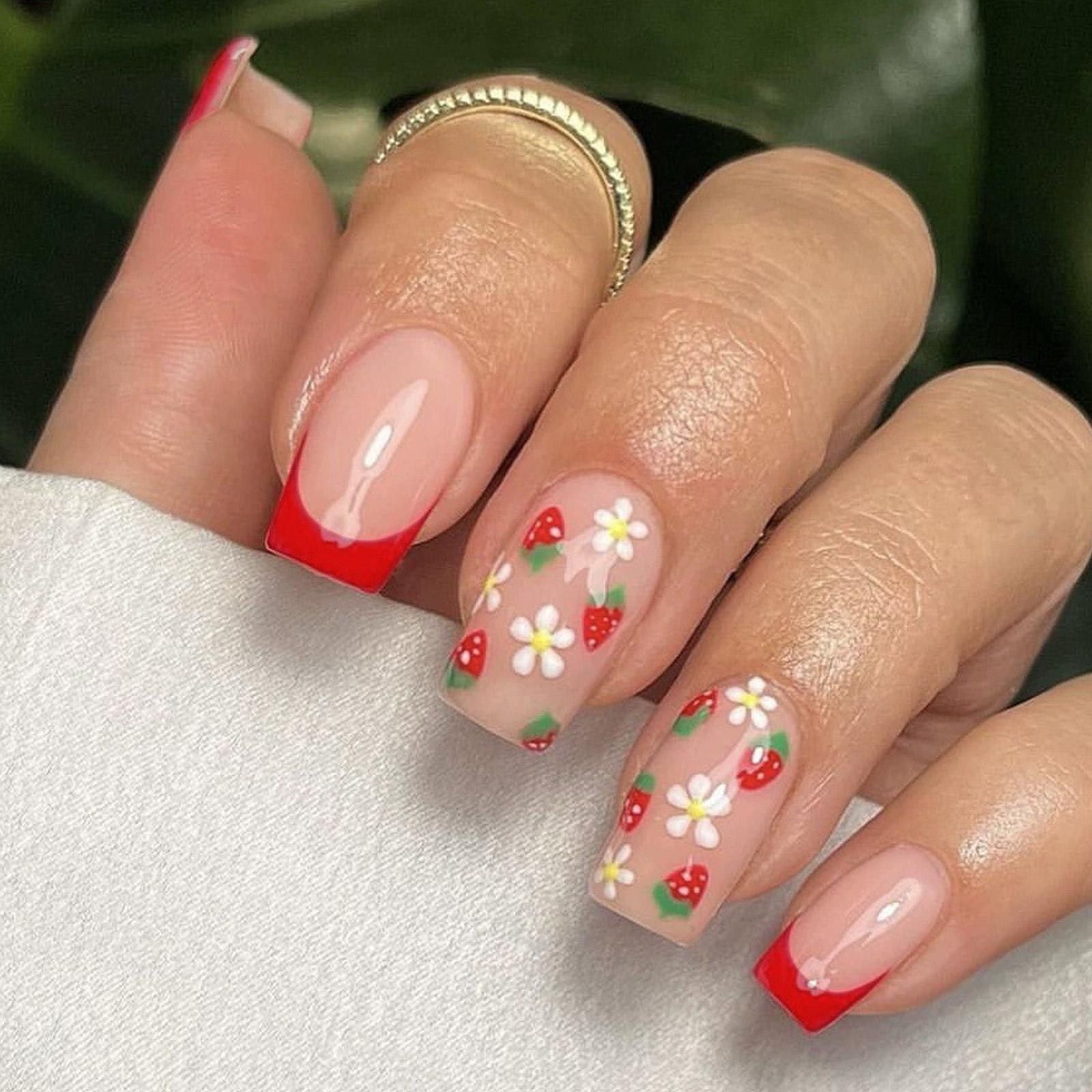 Square Press on Nail French Tip Fake Nails Glues on Nail Strawberry Designs Artificial Nails Acrylic Nail Stick On Nails
Square Press on Nail French Tip Fake Nails Glues on Nail Strawberry Designs Artificial Nails Acrylic Nail Stick On Nails