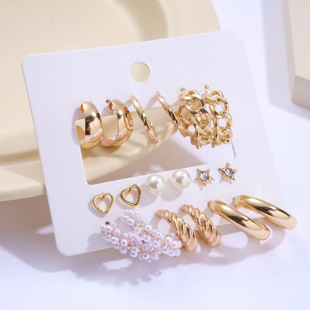 IF ME 9 пар/компл. элегантные серьги-кольца с искусственным жемчугом и золотым кольцом, серьги-гвоздики с кристаллами и звездами в виде сердца для женщин, ювелирные аксессуары
IF ME 9 пар/компл. элегантные серьги-кольца с искусственным жемчугом и золотым кольцом, серьги-гвоздики с кристаллами и звездами в виде сердца для женщин, ювелирные аксессуары