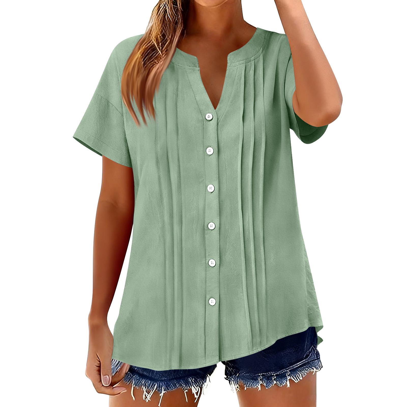 Womens ShrotSleeveTops Cotton Linen Button Down Shirts V Neck Pleated Casual Loose Sleeve Shirt XXL
Womens ShrotSleeveTops Cotton Linen Button Down Shirts V Neck Pleated Casual Loose Sleeve Shirt XXL