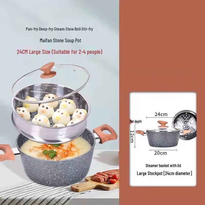Zhishi Maifan Stone Non-stick Soup Pot with Steamer
Zhishi Maifan Stone Non-stick Soup Pot with Steamer